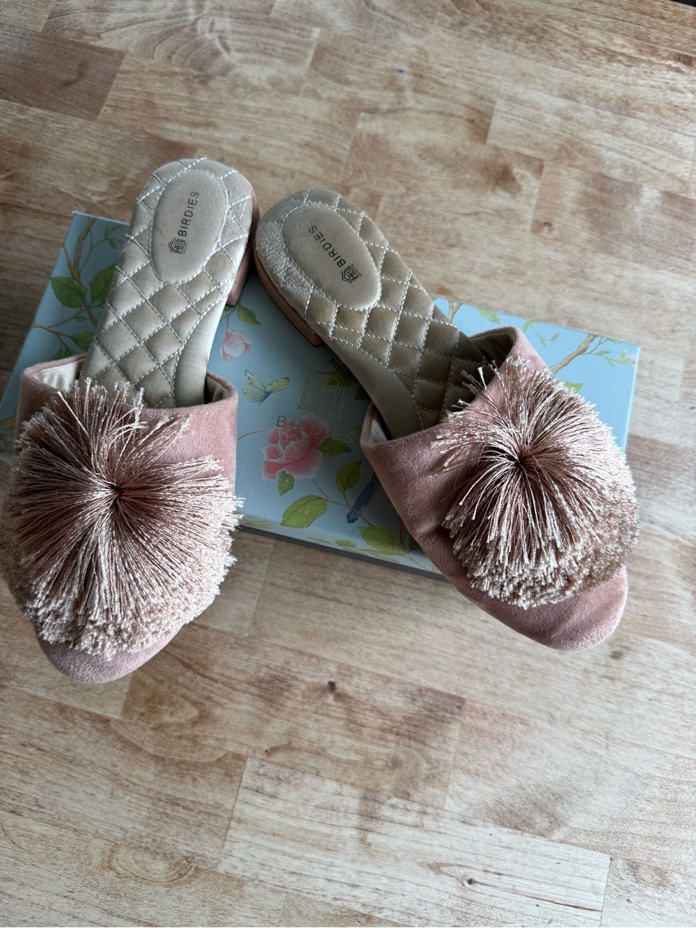 Birdies Songbird blush pom pom slipper shoes
